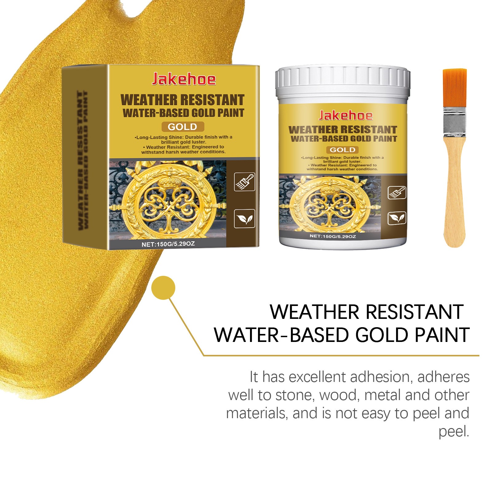 Weather Resistant Gold Paint,Water-Based Outdoor Paint,For Metal Wood Stone 150G