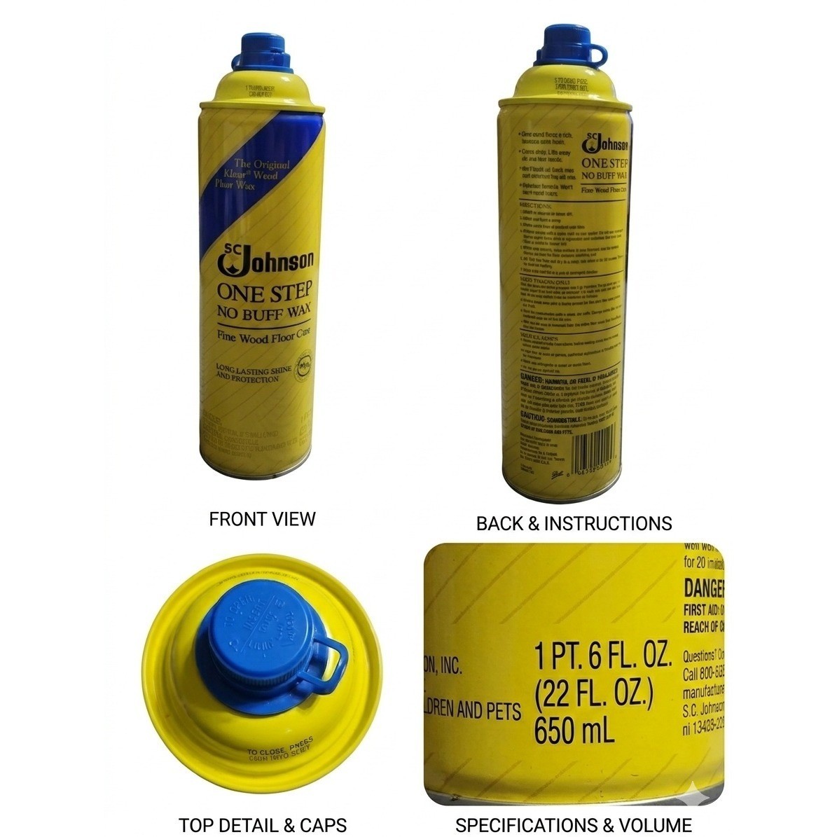 SC Johnson One Step No Buff Wax Fine Wood Floor Care 22 FL OZ Vintage Canister