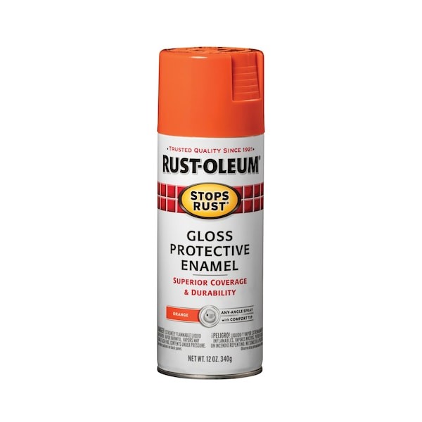 RUST-OLEUM Spray Paint, Orange, Gloss, Solvent, 12 oz 214084