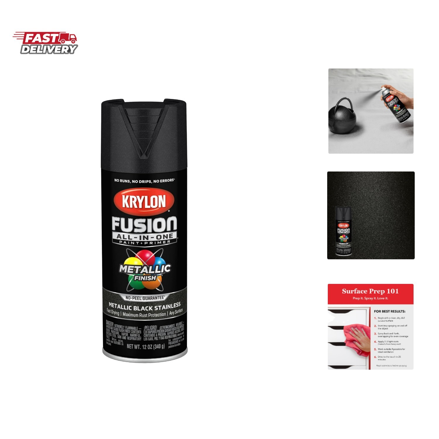 Fusion All-In-One Adhesive Spray Paint for Indoor/Outdoor Use, 12 oz, Black S…