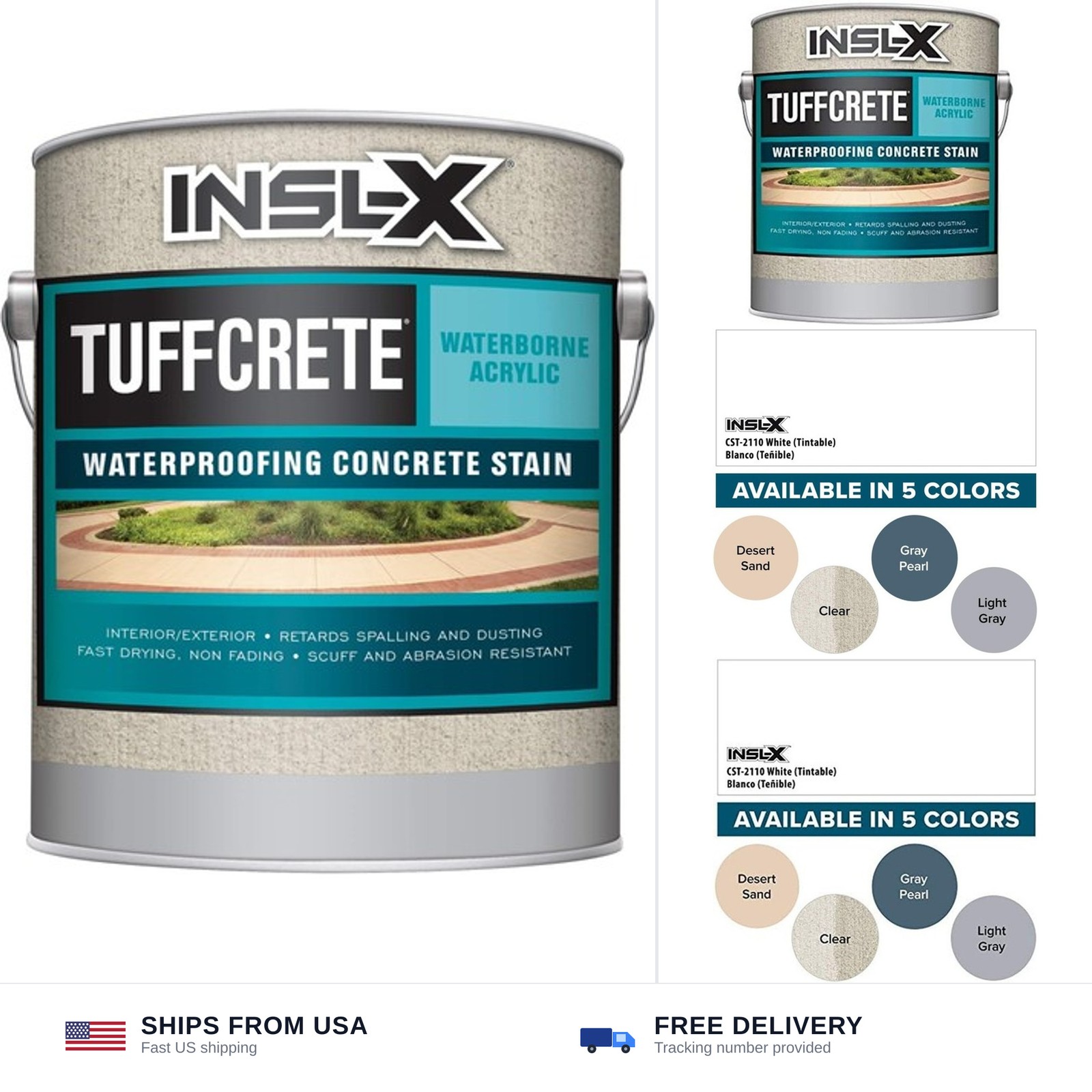 INSL-X TuffCrete Waterborne Acrylic Concrete Stain Paint, White, 1 Gallon