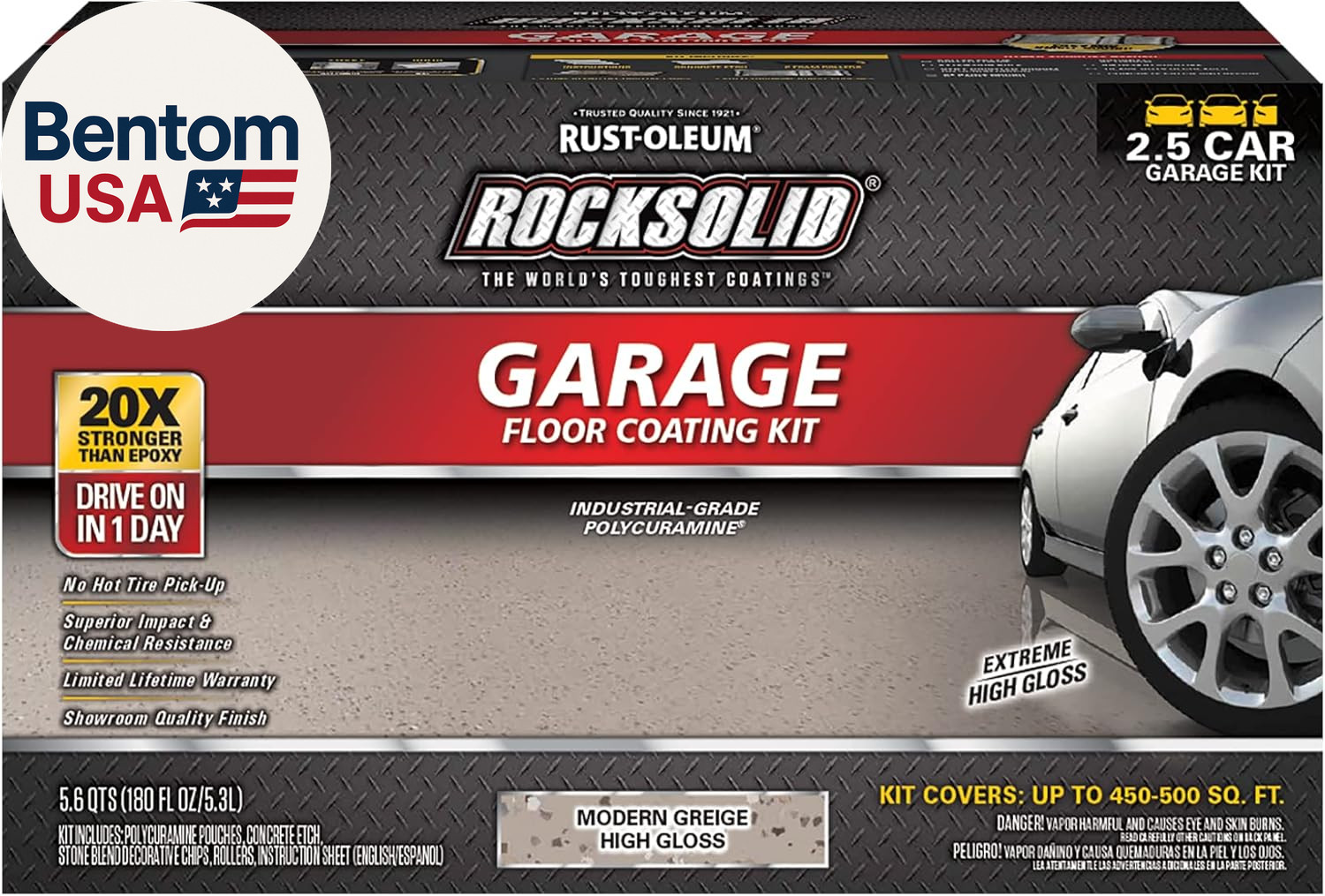381087 Rocksolid Polycuramine Garage Floor Coating, 2.5 Car Kit, High Gloss Mode