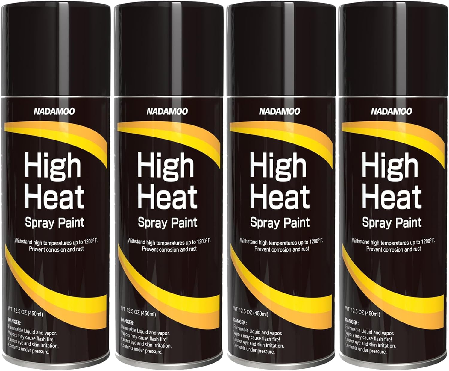 High Heat Black Spray Paint for Metal, Matte Finish, 1200°F, 4 Cans