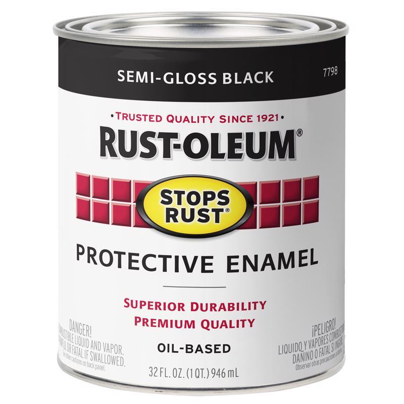 Rust-Oleum 7798-502 STOPS RUST Protective Enamel, Semi-Gloss, Black, 1 qt Can