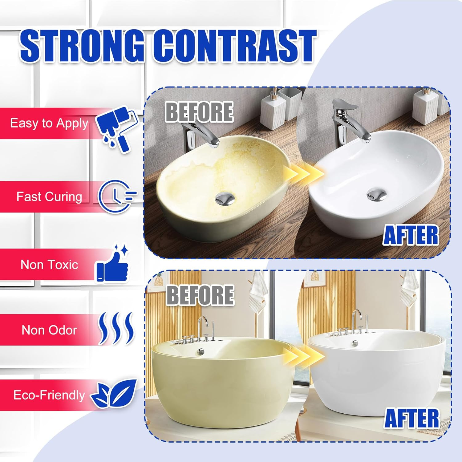 Tub and Tile Refinishing Kit – 17Oz Semi-Gloss White Tile Paint with Tools for B