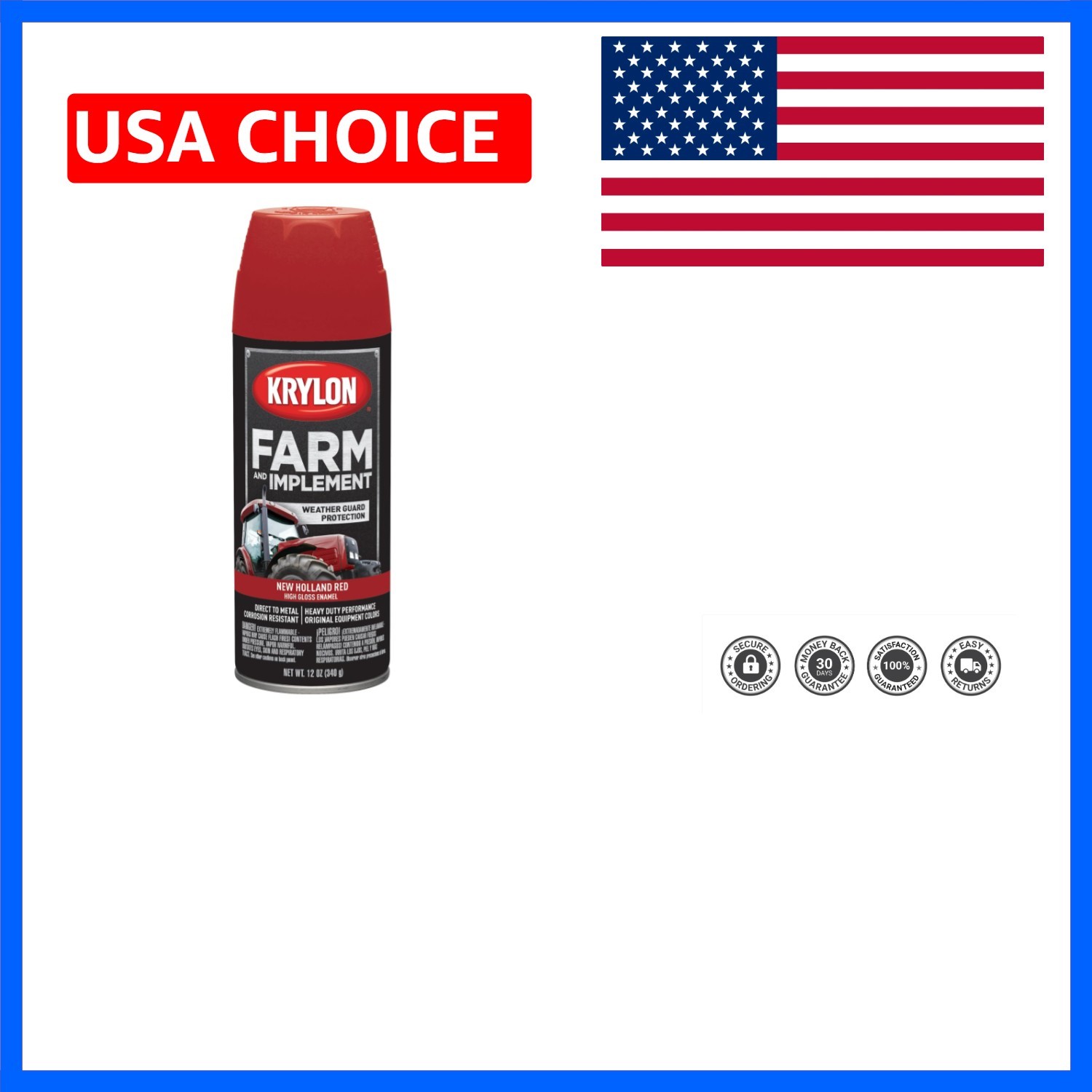 High Gloss Krylon Farm & Implement Paint – 12 oz New Holland Red, Rust Proof