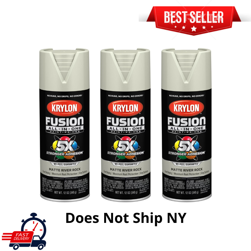 Krylon Fusion All-In-One River Rock Matte Spray Paint 12oz Multi Surface, 3 Pack