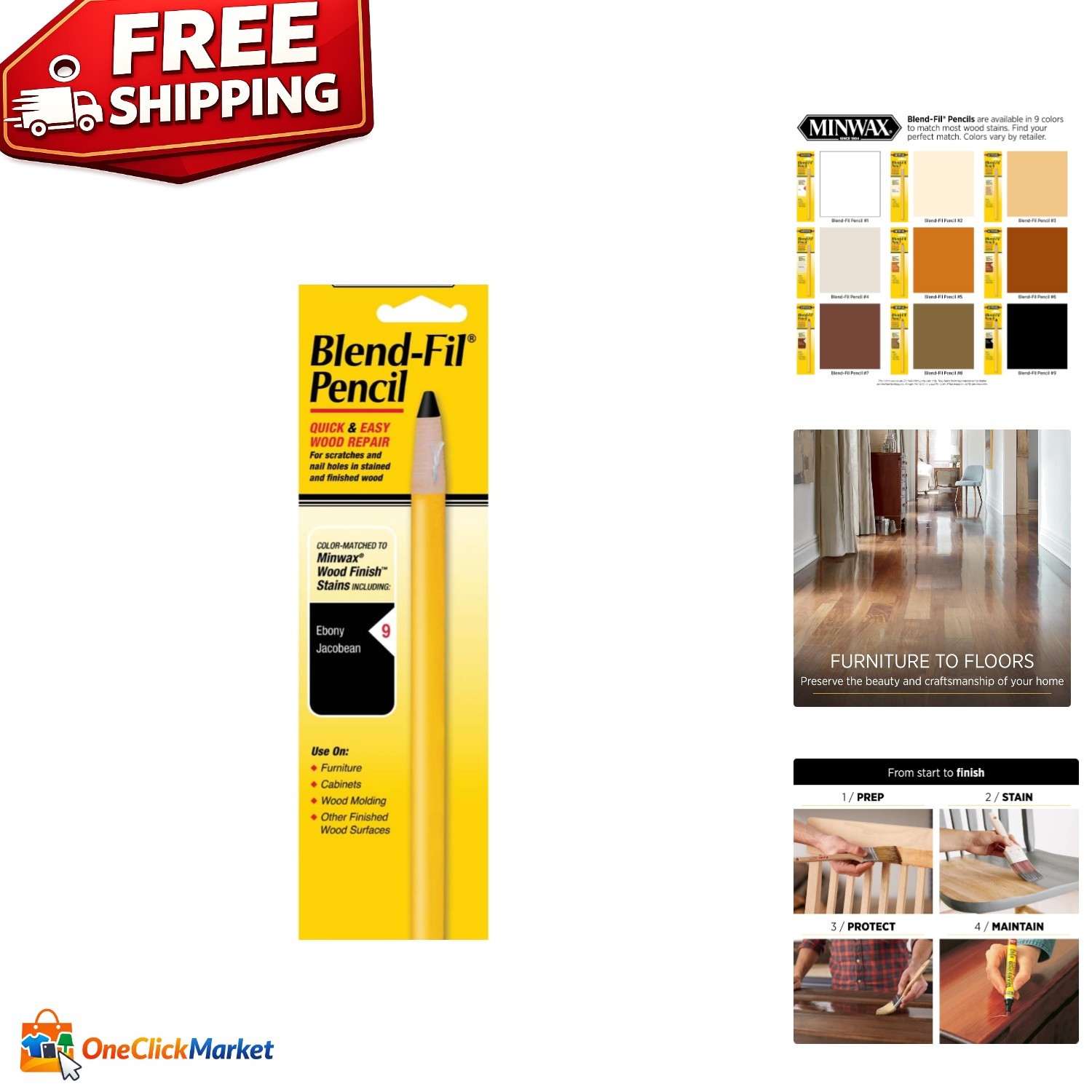 Ebony Jacobean Blend-Fil Pencil for Easy Wood Scratch and Nail Hole Repairs
