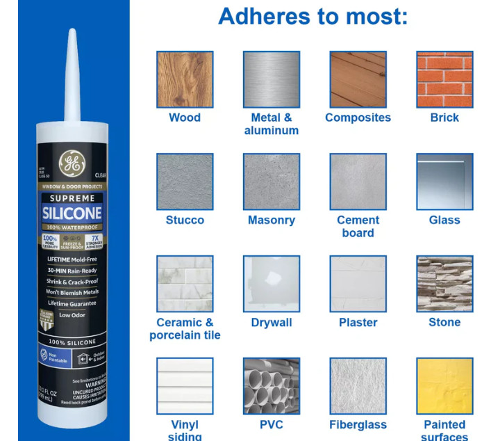 GE Supreme Silicone Window & Door Sealant, 10.1 fl oz