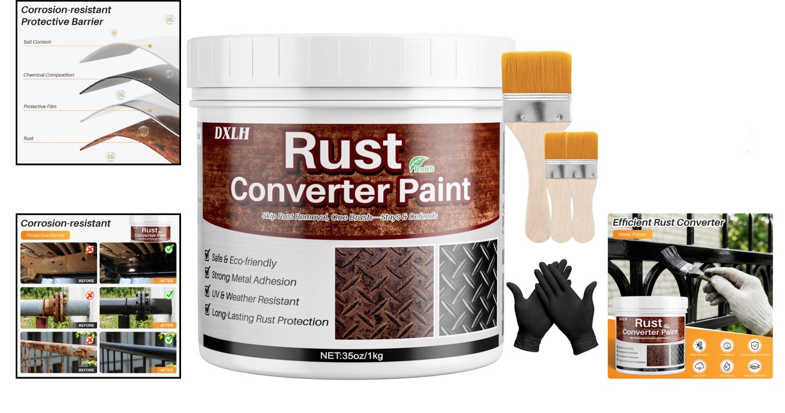 Easy Apply 2-in-1 Rust Converter Paint – 35oz Fast-Drying & Waterproof Formula