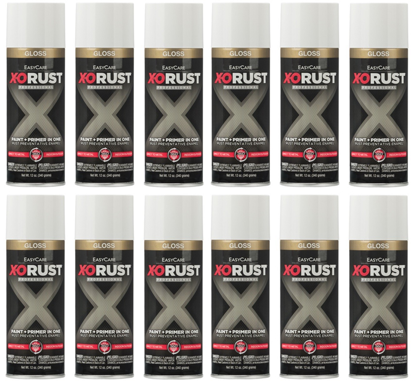 X-O Rust XOP1-AER Gloss White Anti-Rust Enamel Spray Paint + Primer – 12 Pack