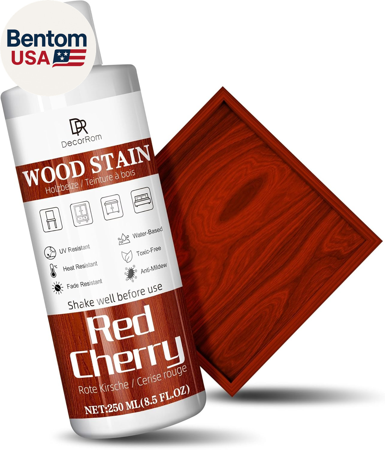 Red Cherry Wood Stain, 8.5Oz Water Based Wood Stain, Matte Wooden Fast Drying Cu
