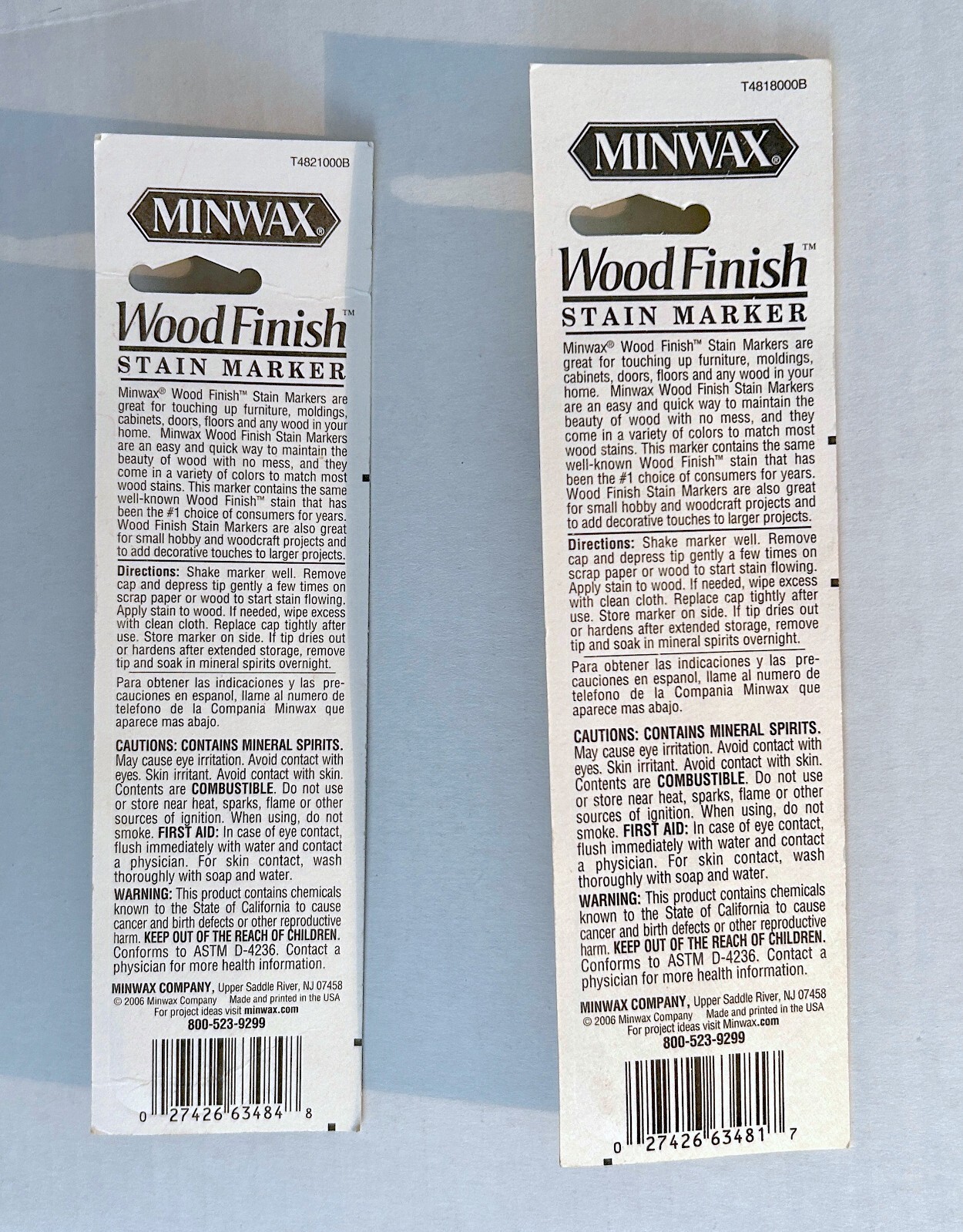 2 Minwax Wood Finish Stain Markers 210B GOLDEN OAK and 225 RED MAHOGANY – NEW