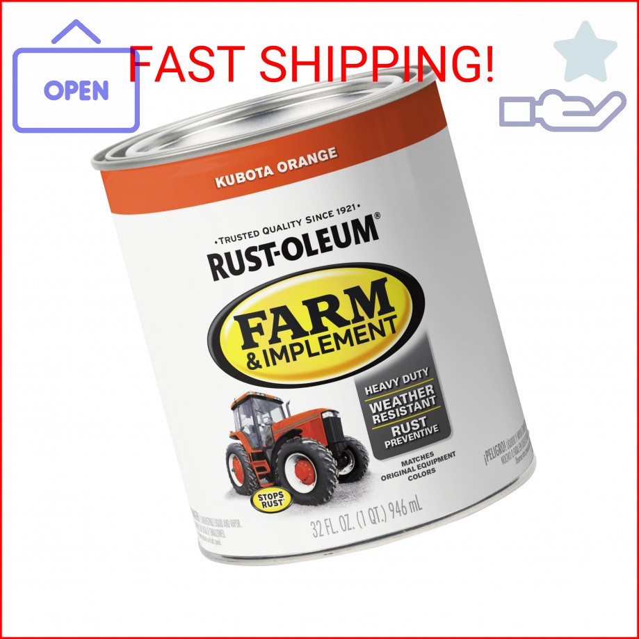Rust-Oleum 280159 Farm & Implement Enamel Paint, Quart, Kubota Orange, (Pack of