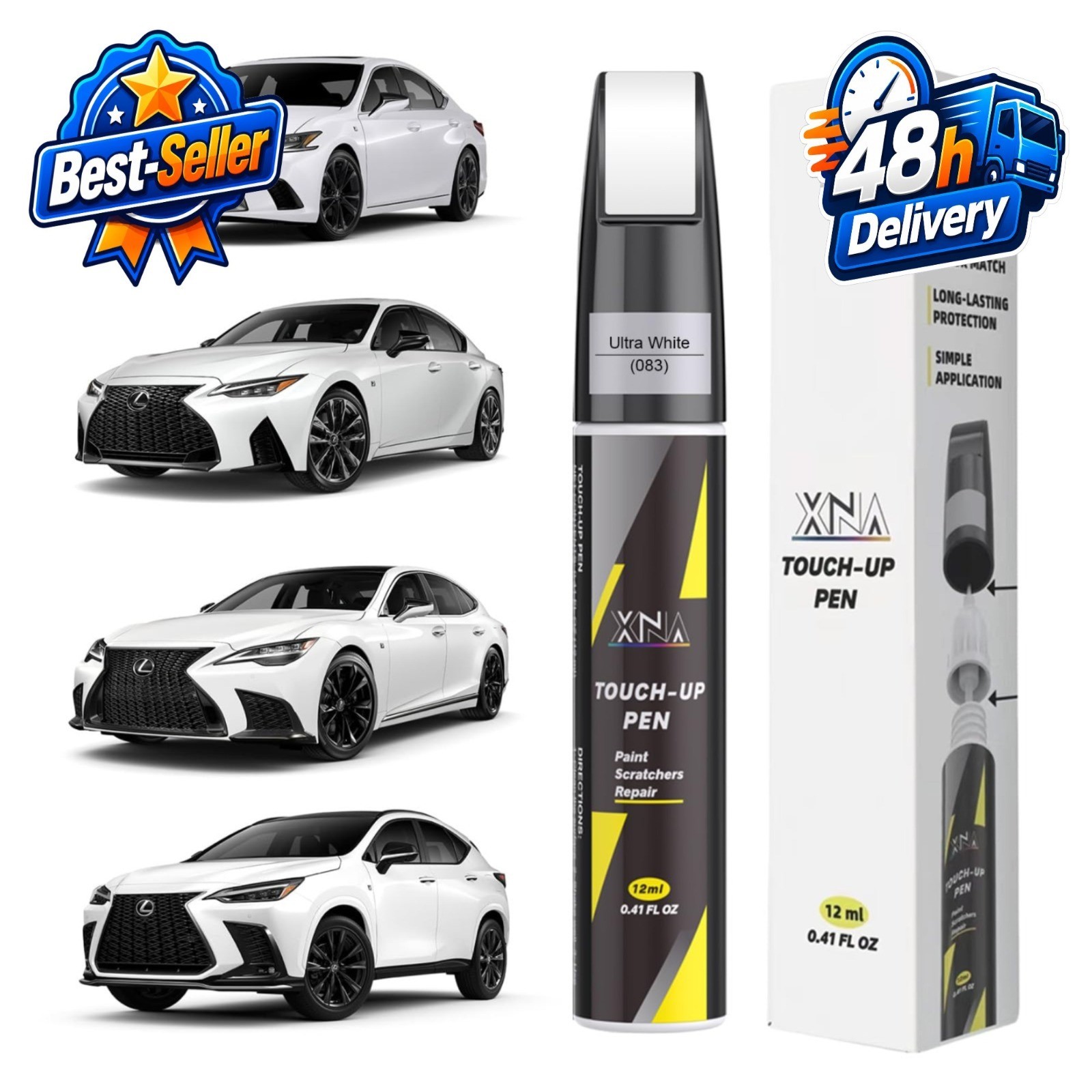 XNA Ultra White Touch Up Paint for Lexus – Scratch Repair Kit 0.41 Fl Oz
