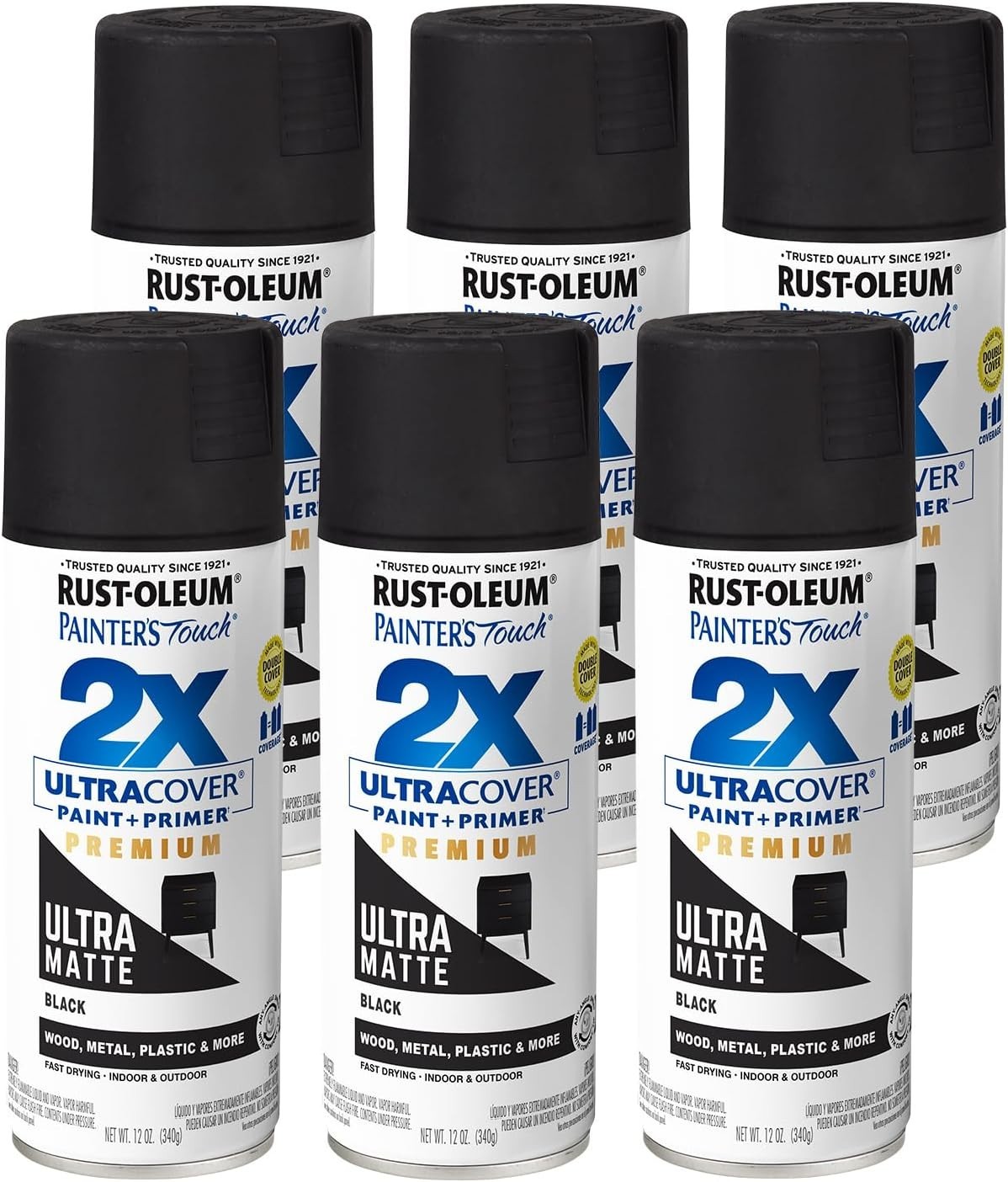 Rust-Oleum 331182-6PK Painter’s Touch 2X Ultra Cover Spray Paint, 12 oz, Ultra