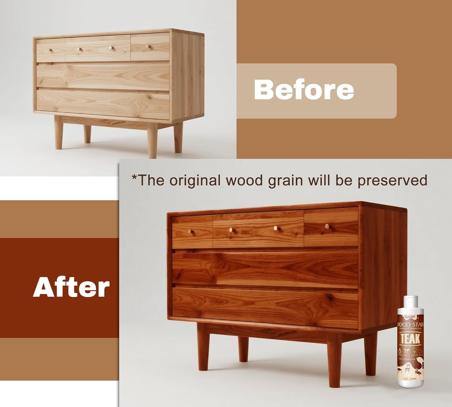 Wood Stain, 8.5oz/250ml Water Based Wood Stain for Indoor and Outdoor Furniture,