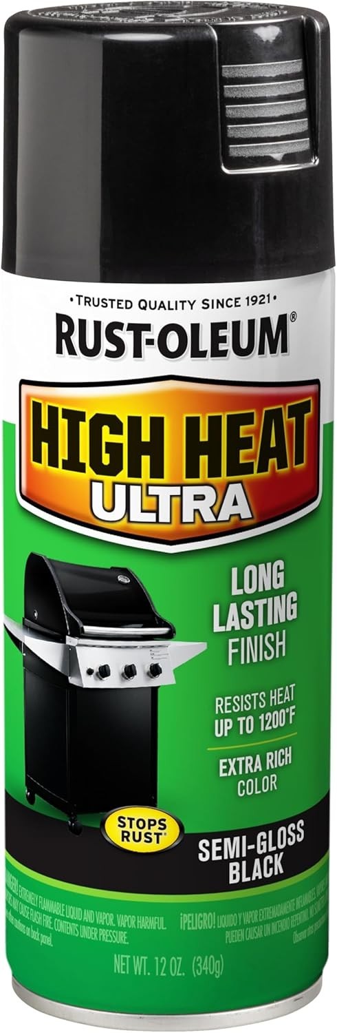 Rust-Oleum High Heat Ultra Enamel Spray – Tough Semi-Gloss Black, Up to 1200 °F