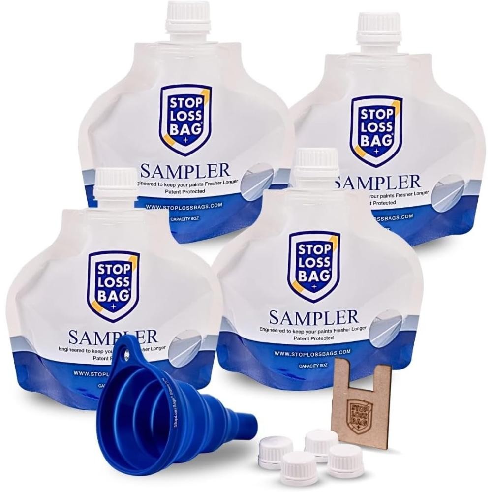 StopLossBags Sampler Craftsman Kit – 4-Pack 6oz Containers, 4-Pack Extra Caps, F