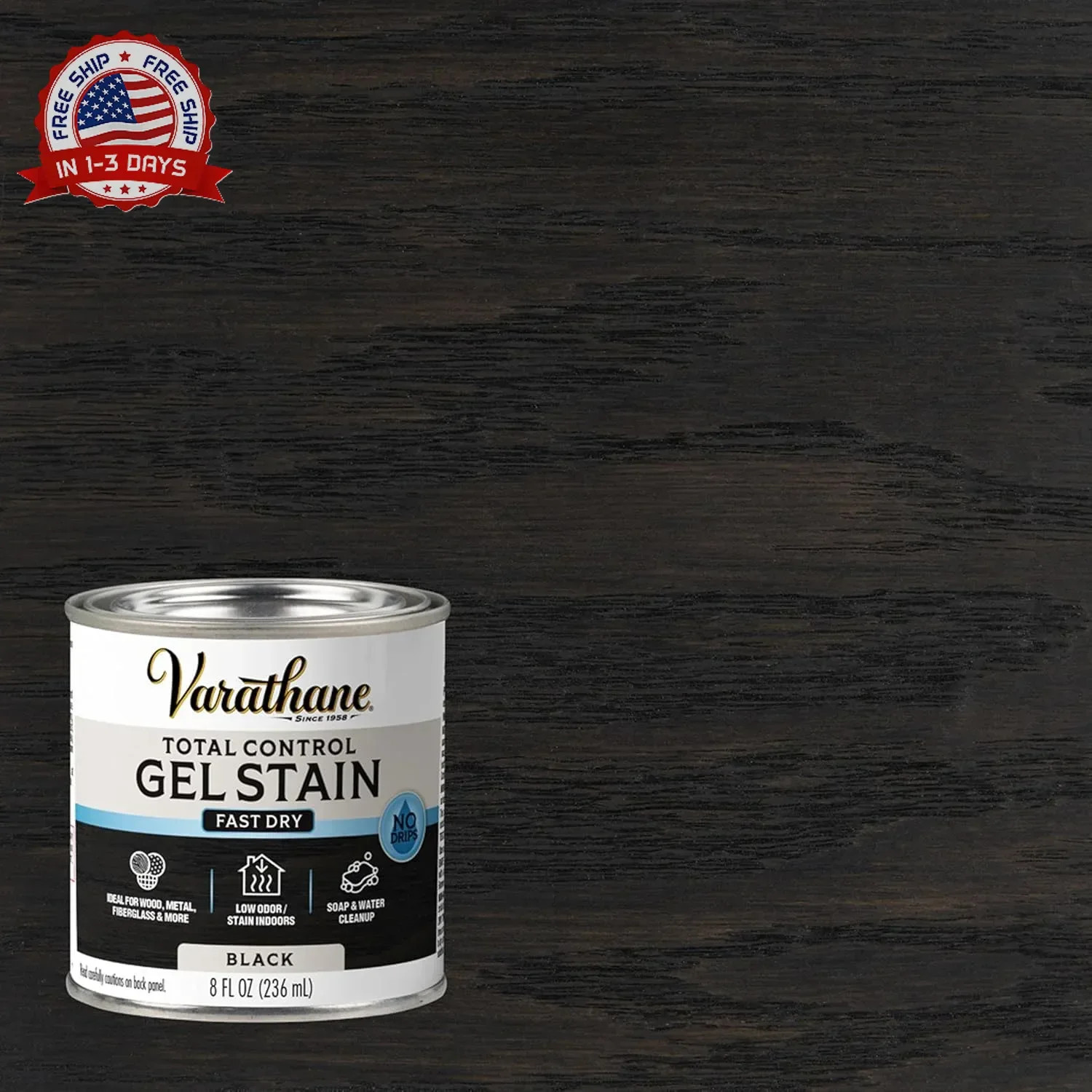 Heavy-Duty Gel Stain Black Half Pint for Wood Metal Fiberglass