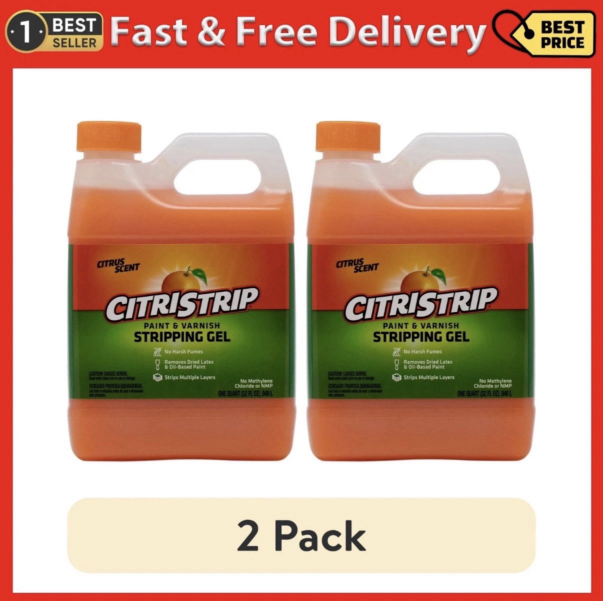 CitriStrip Paint & Varnish Stripping Gel, Citrus Scent, 1 Quart, 2 pack