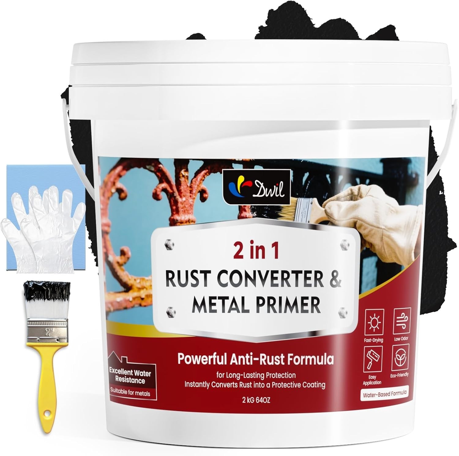 Water-Based 2-in-1 Paint & Primer for Metal – Effortless Rust to Coating, 64 oz