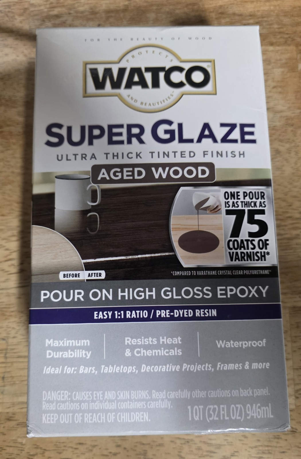 Rust-Oleum Watco Super Glaze Pour On High Gloss Epoxy 1 Quart Aged Wood (50)