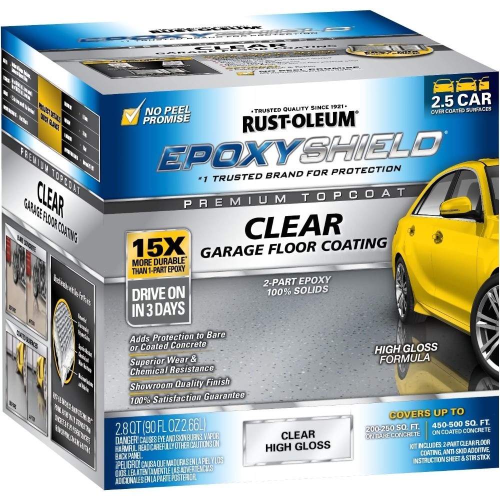 Gloss Clear Epoxy Garage Floor Coating Kit for 2.5 Car Space High Performance