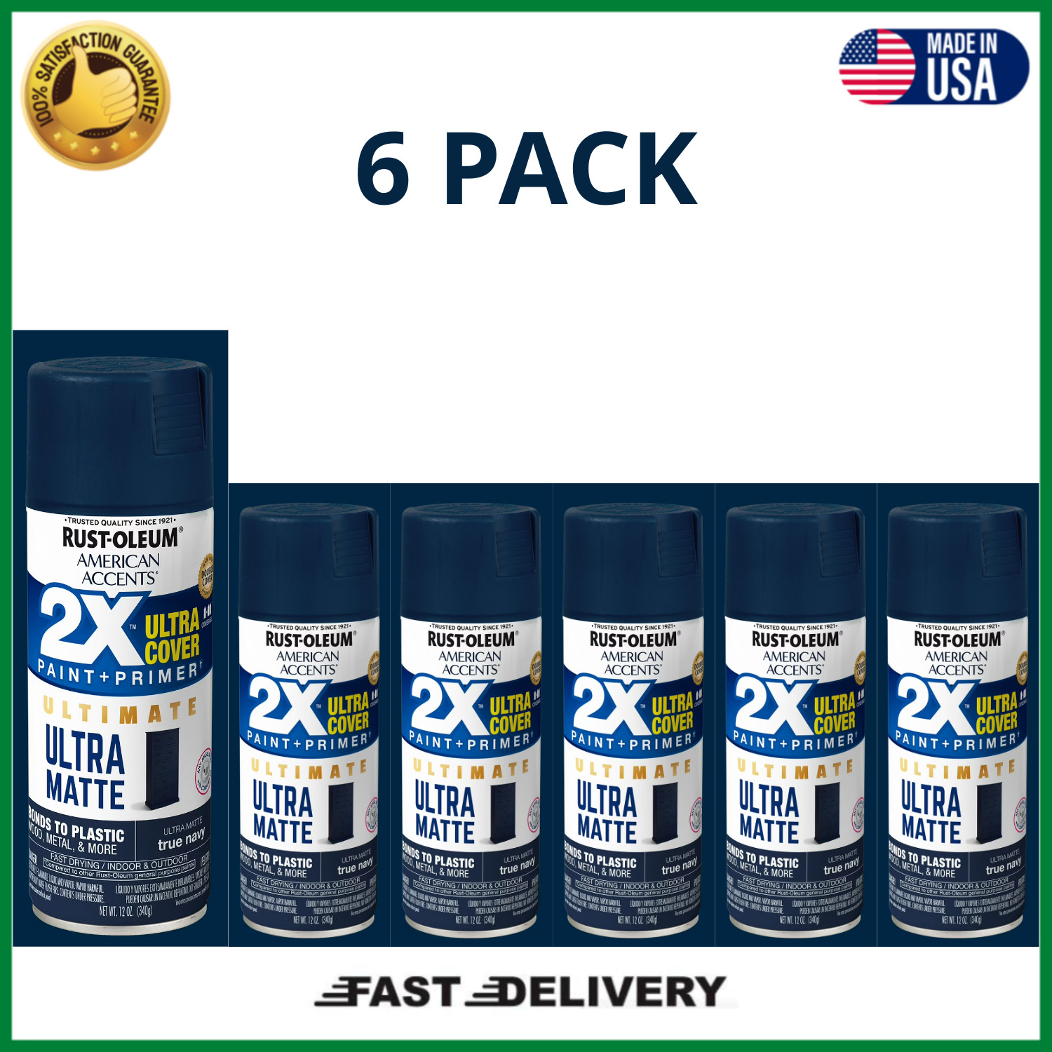 Rust-Oleum American Accents 2X Ultra Matte True Navy Spray Paint 12oz, 6 Pack