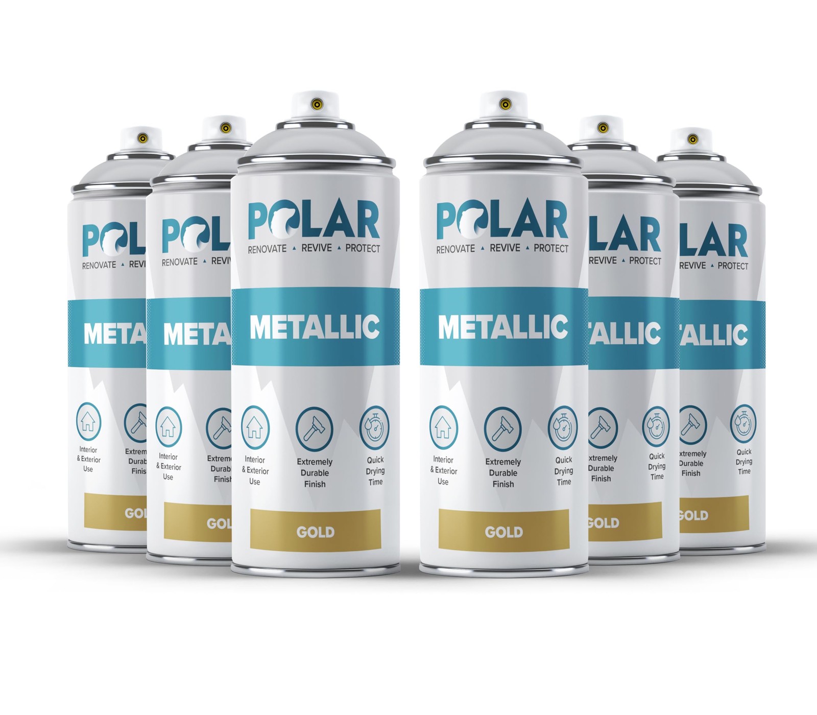 Polar Metallic Spray Paint, Gold, 13.5 Fl Oz, 6 Pack