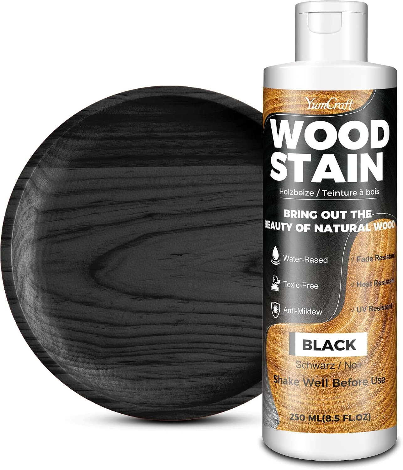 Water Based Wood Stain Black 8.5oz/250ml, Matte Fast Drying Wood Stain, Low Odor