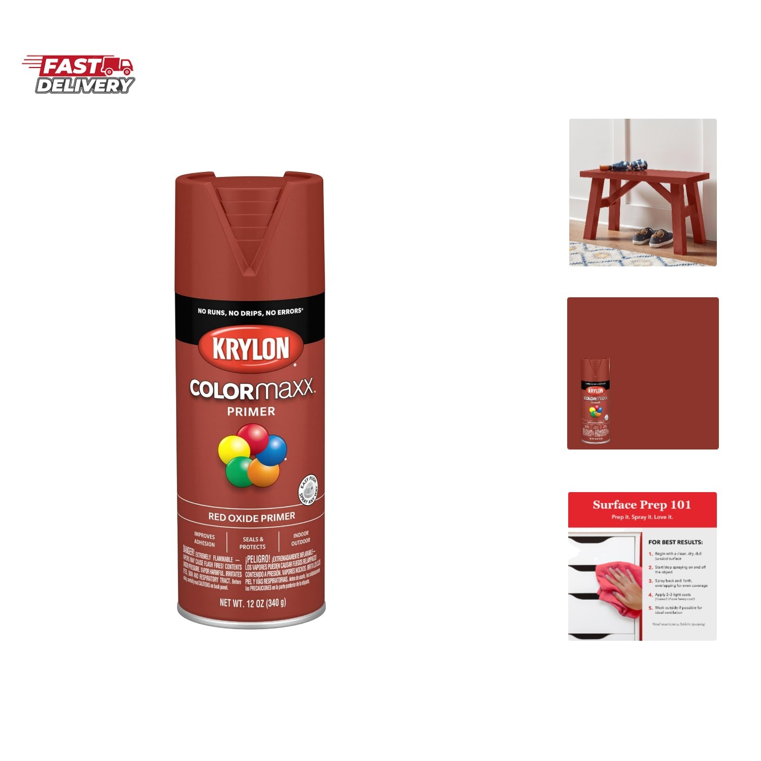 COLORmaxx Primer Spray Paint for Indoor/Outdoor Use, Red Oxide 12 Ounce Pack …
