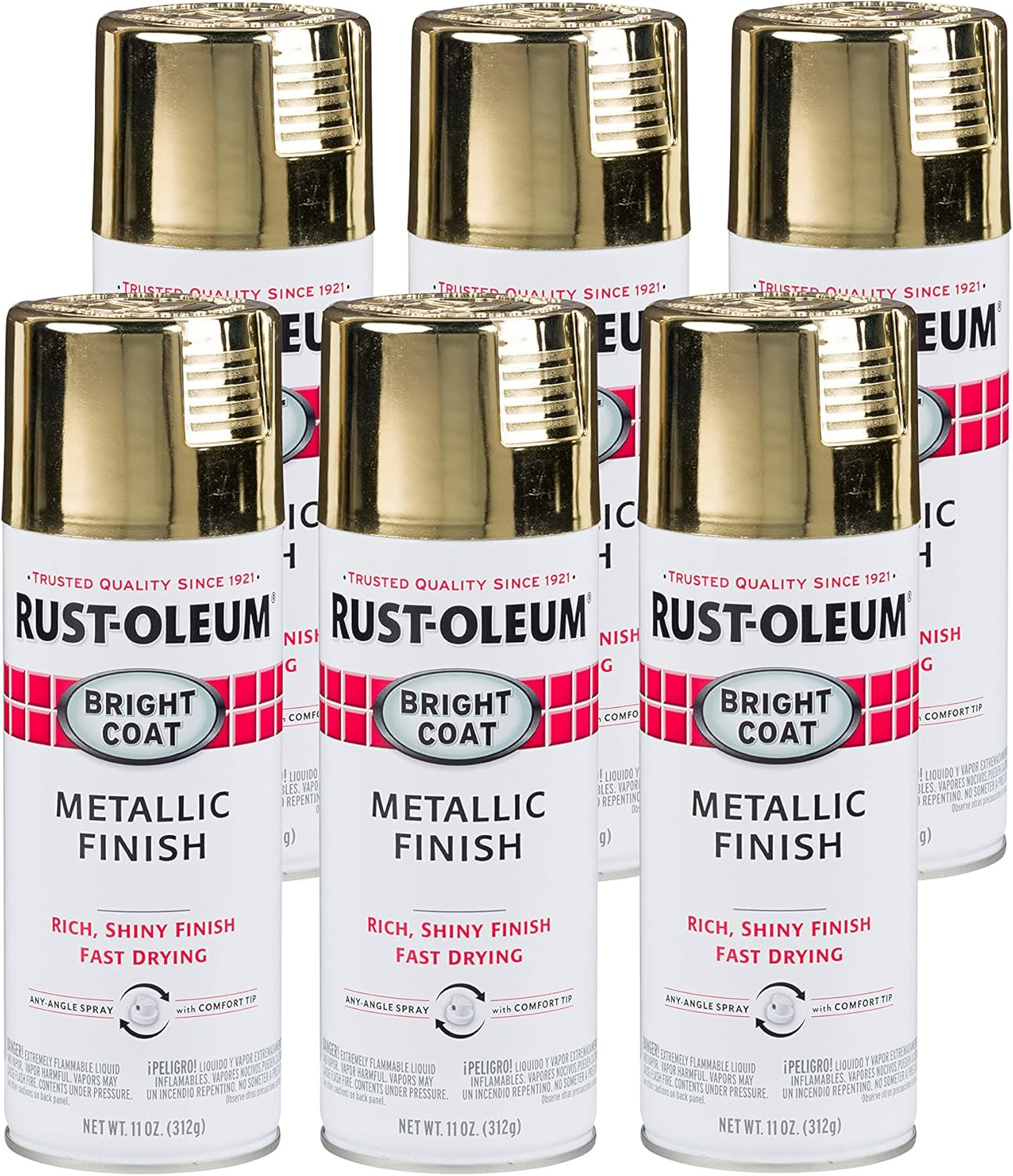 7710830-6PK Stops Rust Bright Coat Metallic Spray Paint, 11 Ounce, Gold, (Pack o