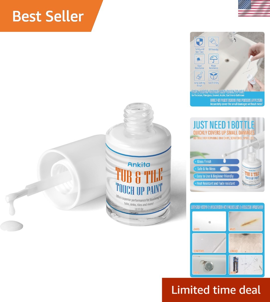 Transform Your Bathroom with High-Gloss Non-Toxic Tub Paint – 1oz White