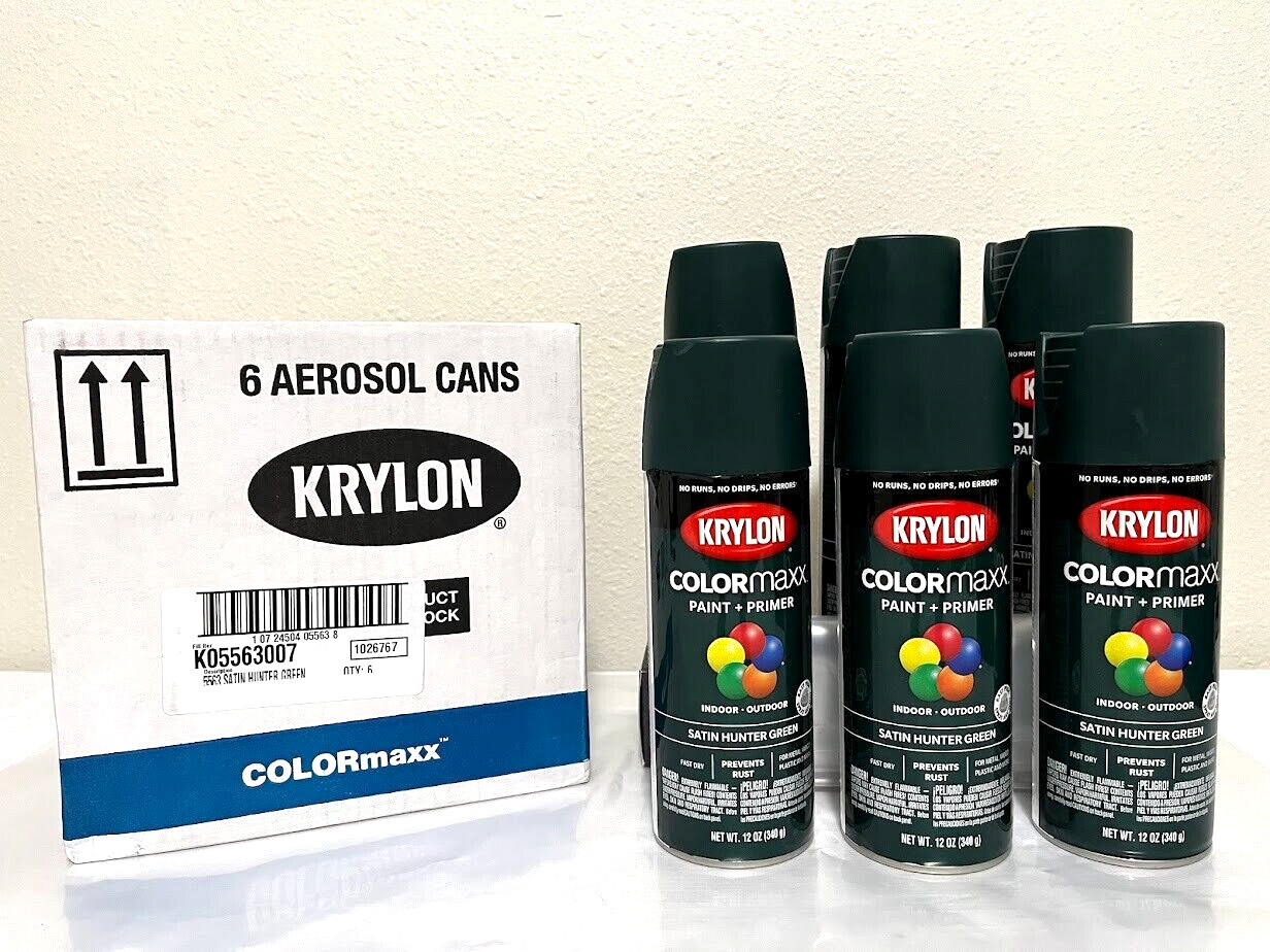 6 x Krylon COLORmaxx Satin Hunter Green Spray Paint + Prime 12-oz Factory Case