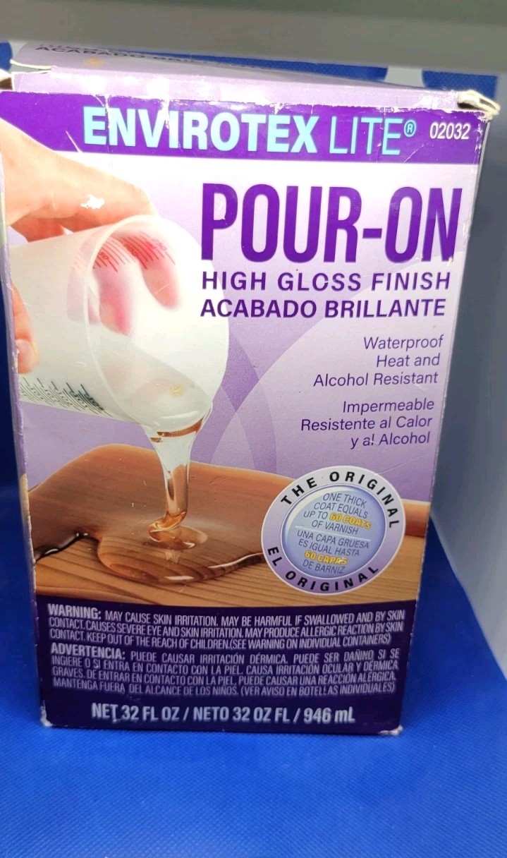 New Envirotex 32 Ounce Lite Pour-On High Gloss Finish 02032 Brokwn Box