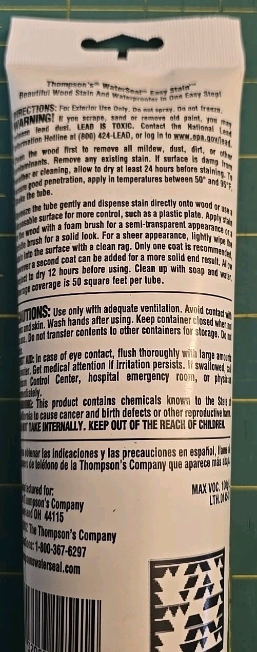 NEW Thompson’s Water Seal Easy Stain Exterior Wood Stain Waterproof Redwood 8oz