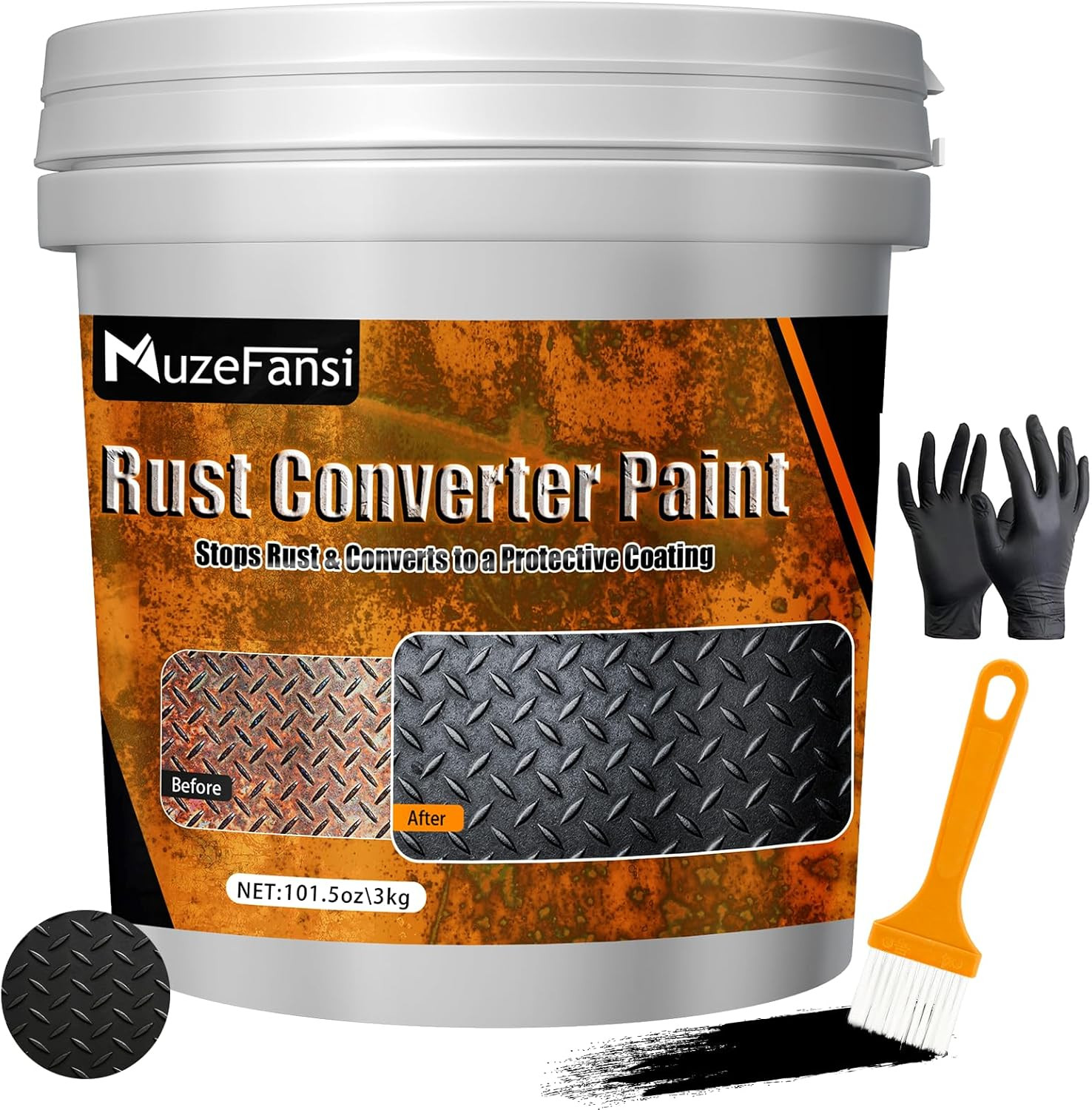 2-in-1 Rust Converter & Metal Primer, 101.5oz Black Rust Inhibitor Paint for Met