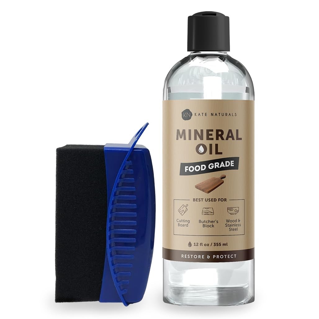 Kate Naturals Mineral Oil for Cutting Board 12oz with Wax 12 Fl Oz, Blue
