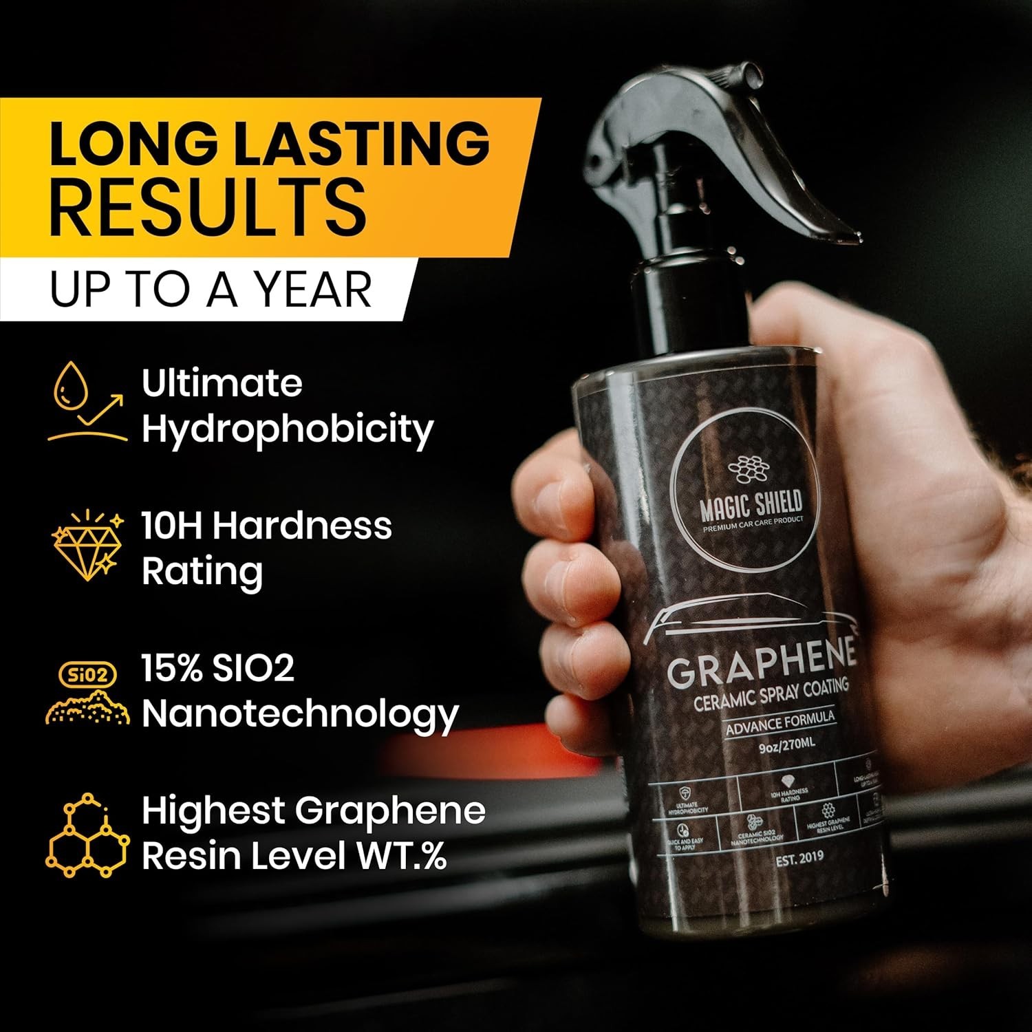 Magic Shield Graphene Ceramic Coating Spray 16oz High Gloss Car Sealant