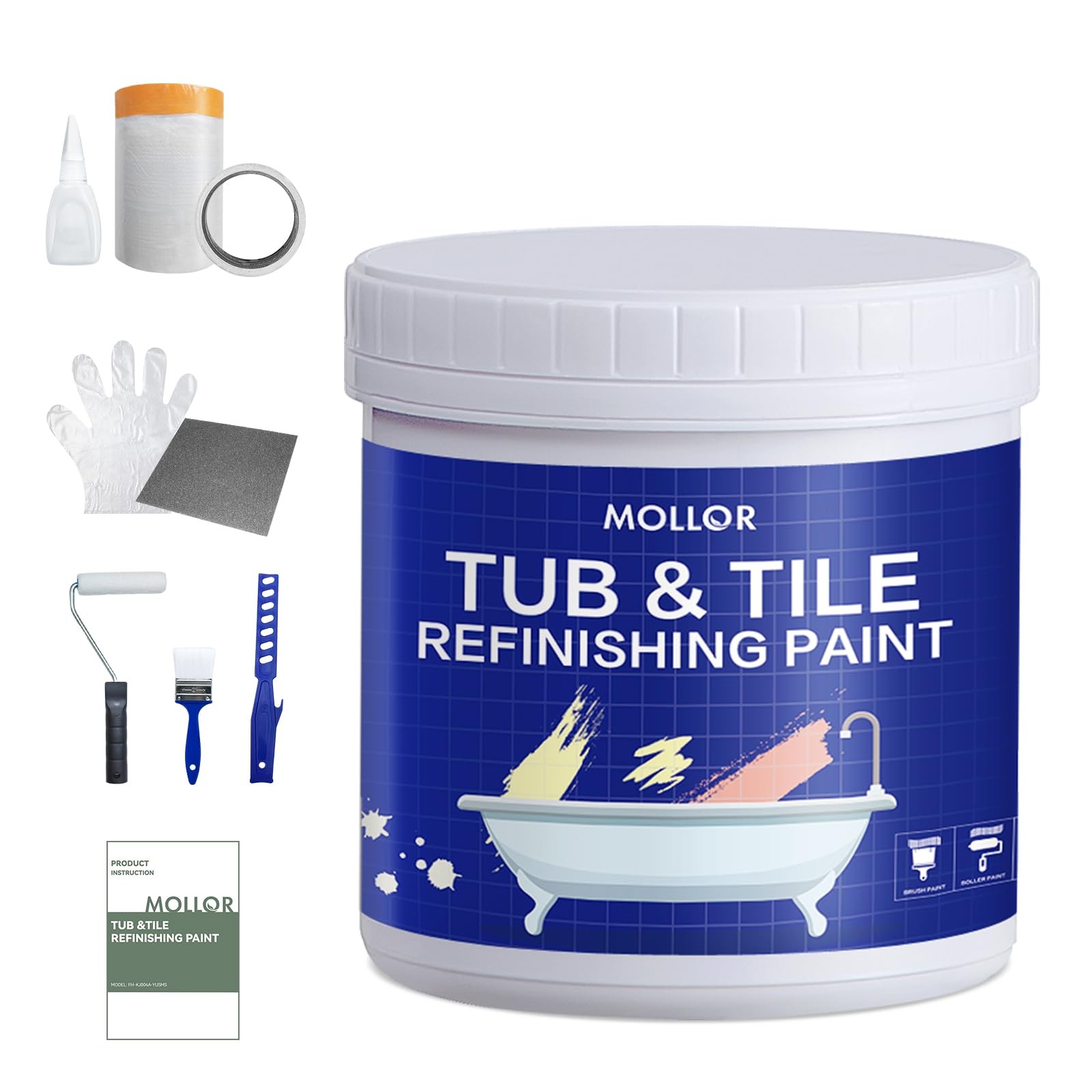 Mollor Tub and Tile Refinishing Kit with Tools, 35oz White Tile Paint Water B…