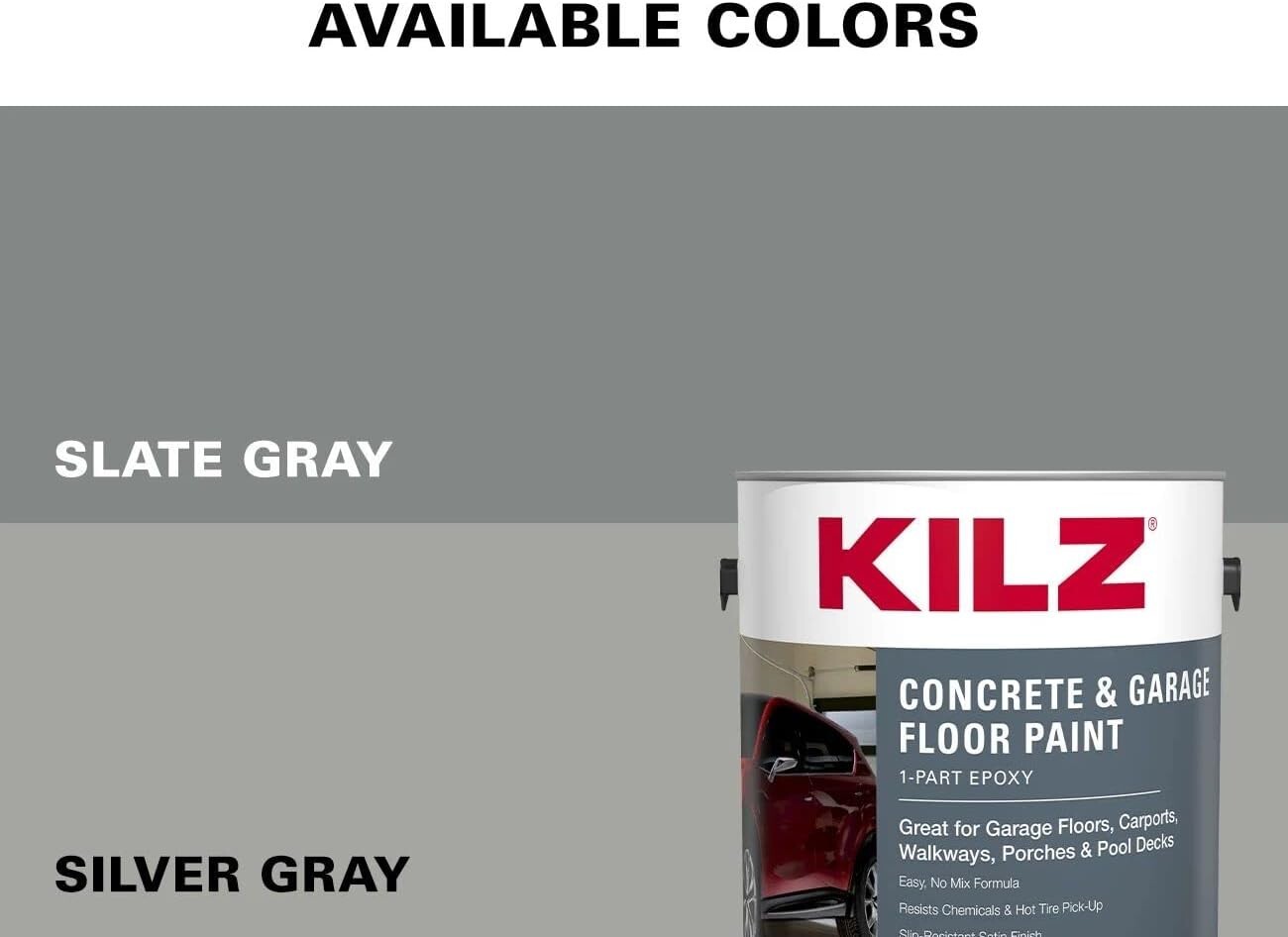 Slip-Resistant Satin Silver Gray Garage Floor Paint – 300-500 sq. ft. Coverage