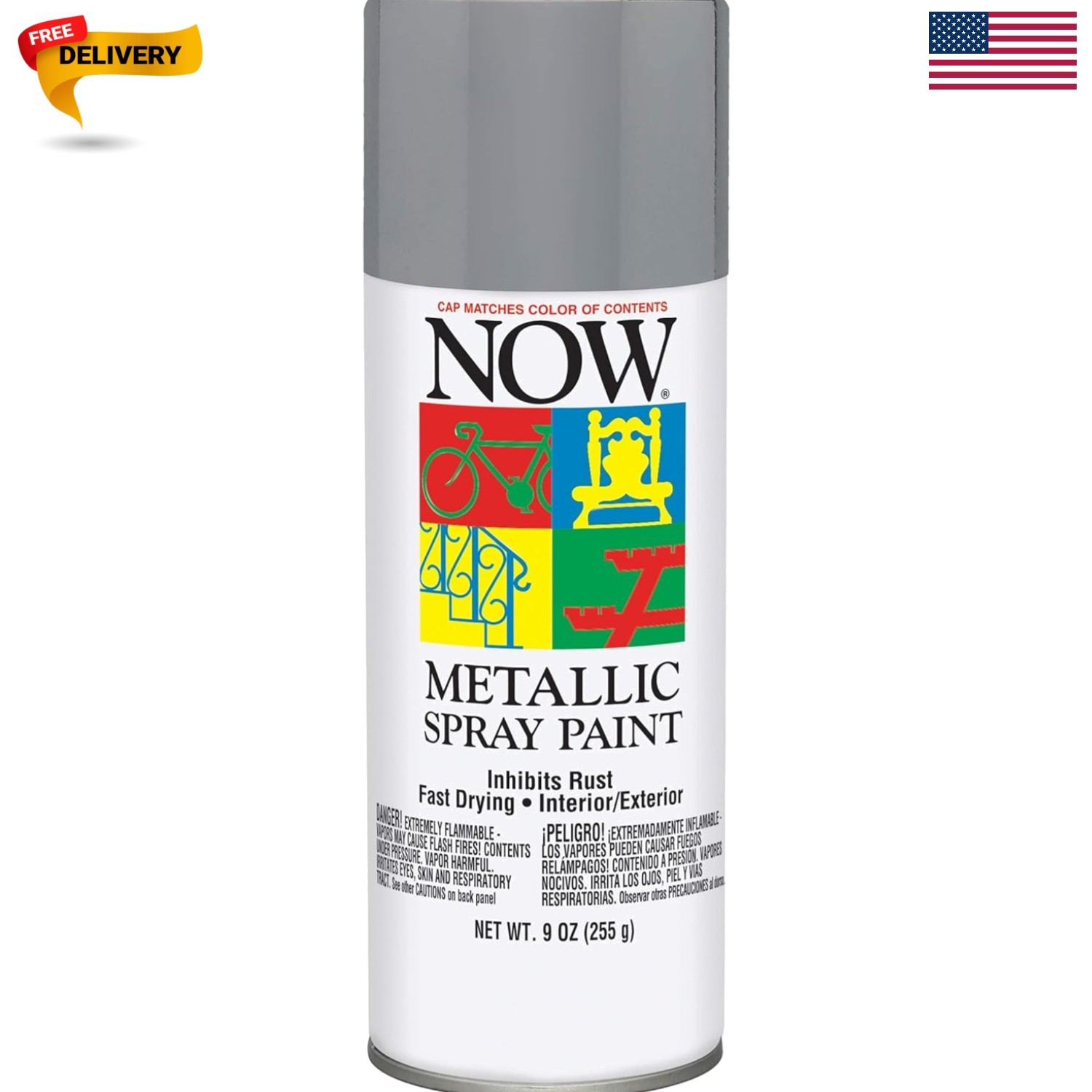 Now Spray Paint, Gloss, Aluminum, 9 oz