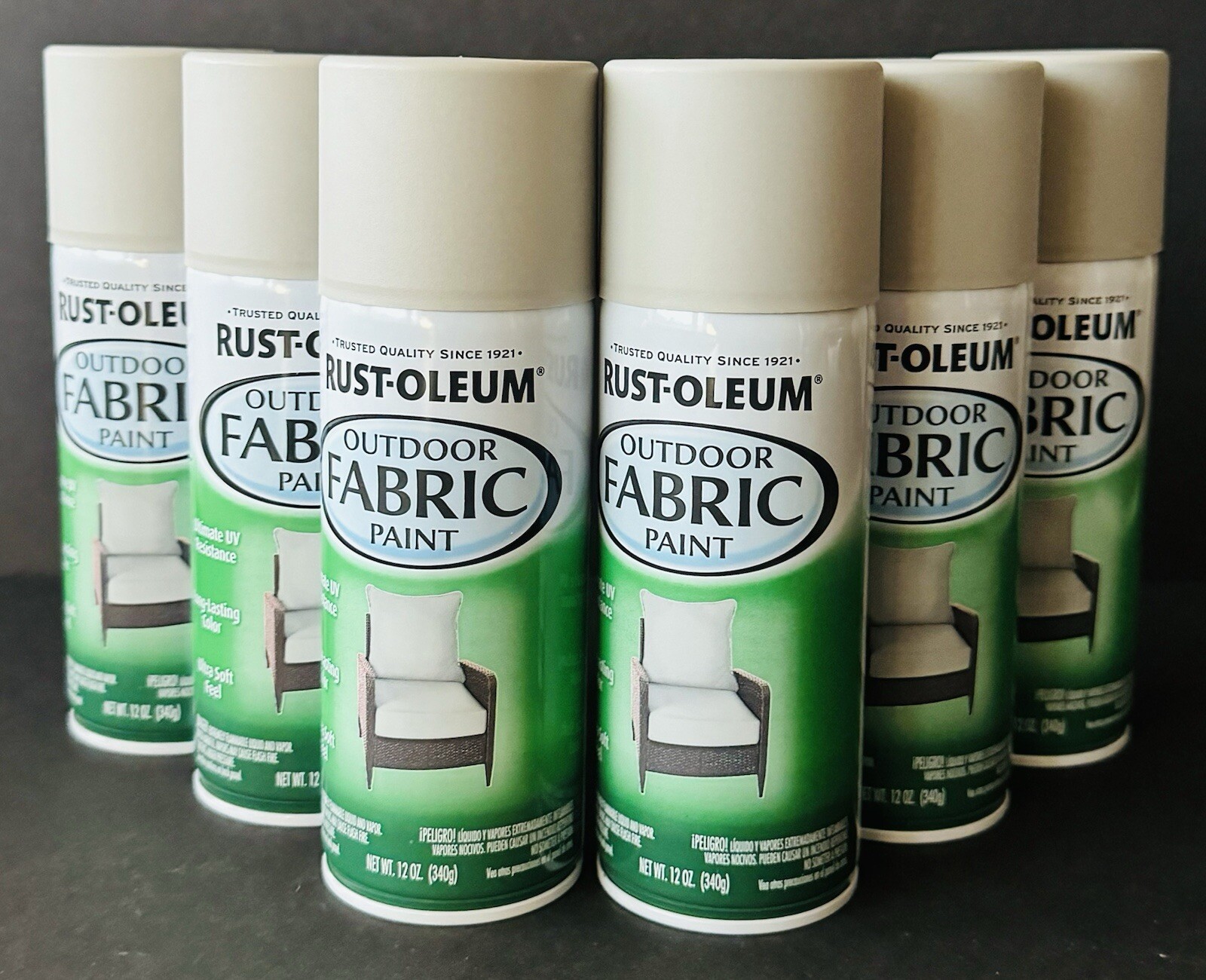 Rust-Oleum 358839 Outdoor Fabric Paint “MEDIUM GRAY”, 12oz (6 Pack)