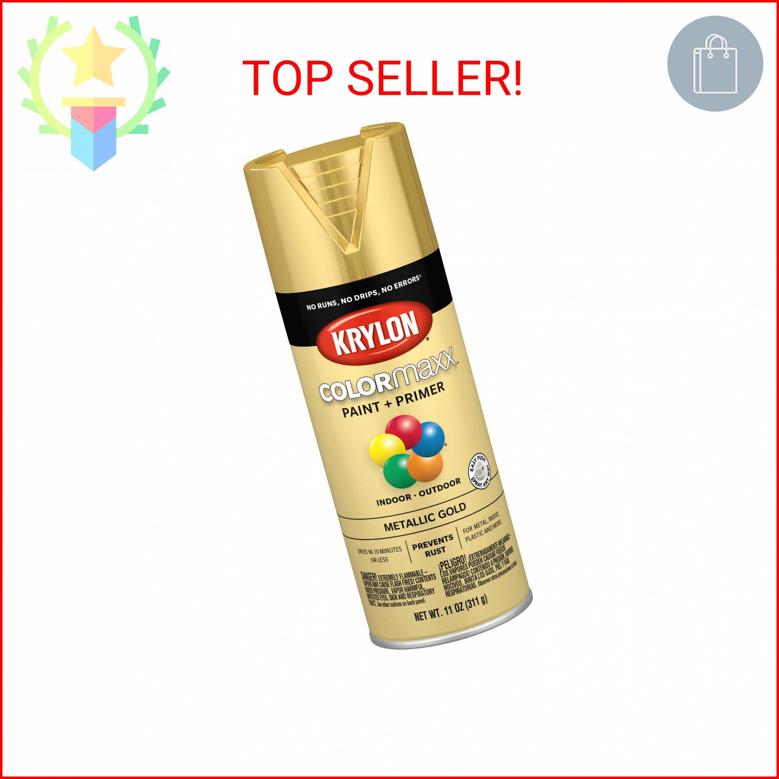 Krylon K05588007 COLORmaxx Spray Paint and Primer for Indoor/Outdoor Use, Metall