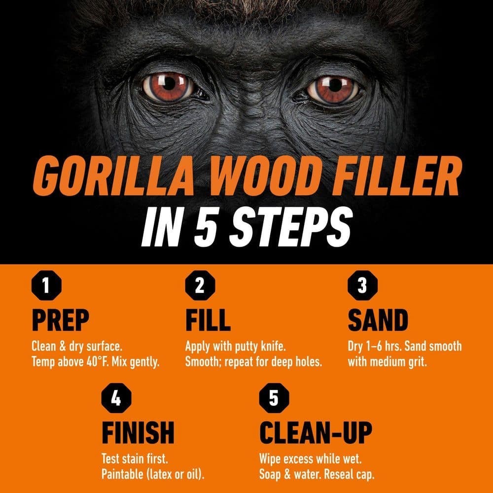 Gorilla 16 oz Natural Wood Filler Tub All Purpose, Paintable, Sandable