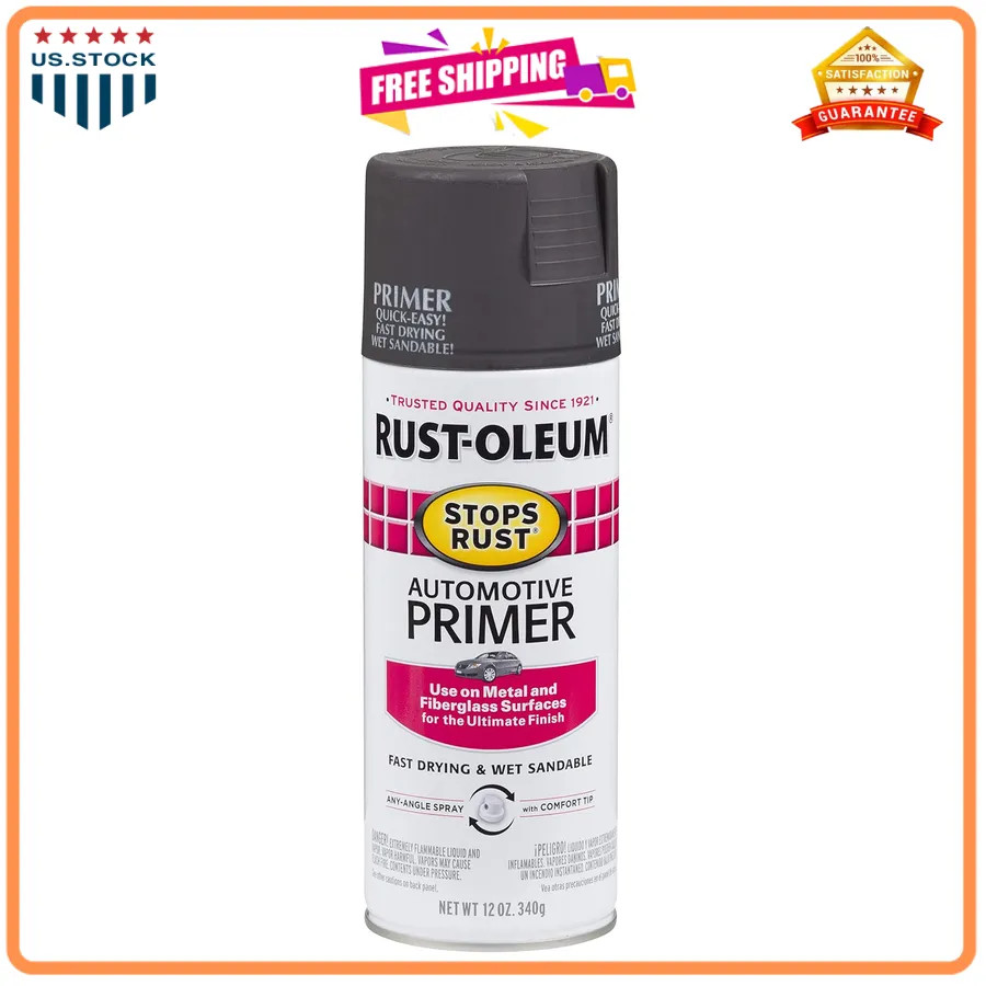 Rust-Oleum Stops Rust Automotive Primer Spray Flat Light Gray 12oz 6 Pack