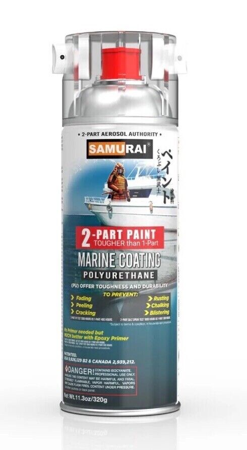 SAMURAI Spray Paint Marine 2-Part Polyurethane with UV Resistant 12oz Can BLACK
