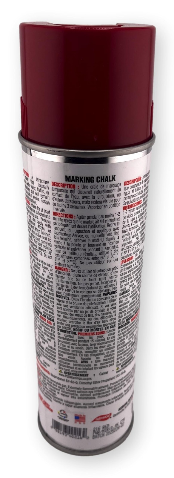 Aervoe 216 20-Oz Lead-Free Non-Clogging Can Temporary Marking Chalk Spray, Red