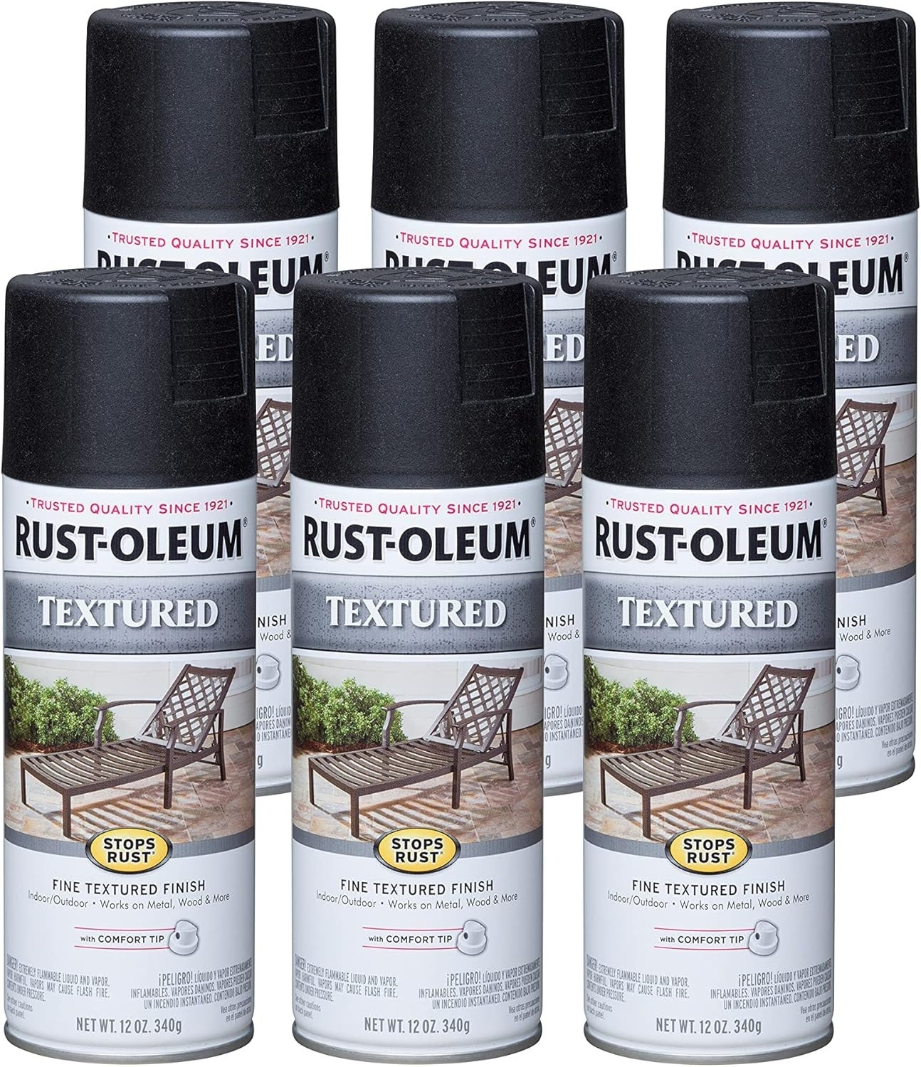 Rust-Oleum 7220830-6PK Stops Rust Textured Spray Paint, Black, 12 oz – 6 Pack